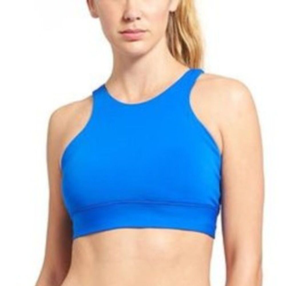 Athleta Solid Moon Racerback Sports Bra in Bright Blue, Medium (D4)